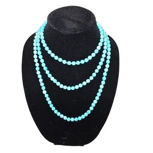 56" Boho Turquoise Beaded Statement Necklace, Native Tri Long Layers Jewelry